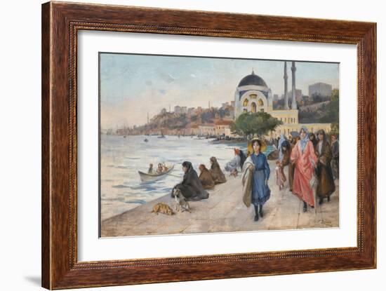 Mafalda on the Banks of the Bosphorus, the Dolmabahce Mosque in the Background (Oil on Canvas)-Fausto Zonaro-Framed Giclee Print