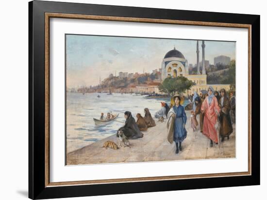 Mafalda on the Banks of the Bosphorus, the Dolmabahce Mosque in the Background (Oil on Canvas)-Fausto Zonaro-Framed Giclee Print