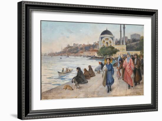 Mafalda on the Banks of the Bosphorus, the Dolmabahce Mosque in the Background (Oil on Canvas)-Fausto Zonaro-Framed Giclee Print