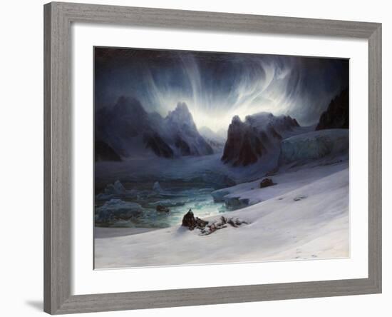 Magdalena Bay, View from Peninsula in Northern Spitsbergen with Aurora Borealis, 1841-François-Auguste Biard-Framed Giclee Print