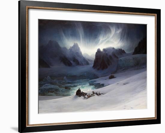 Magdalena Bay, View from Peninsula in Northern Spitsbergen with Aurora Borealis, 1841-François-Auguste Biard-Framed Giclee Print