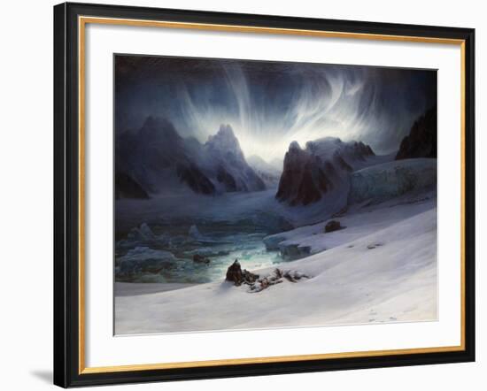 Magdalena Bay, View from Peninsula in Northern Spitsbergen with Aurora Borealis, 1841-François-Auguste Biard-Framed Giclee Print
