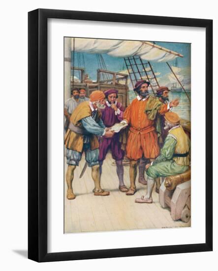 'Magellan Consults with his Navigators', c1925-Arthur Percy Dixon-Framed Giclee Print