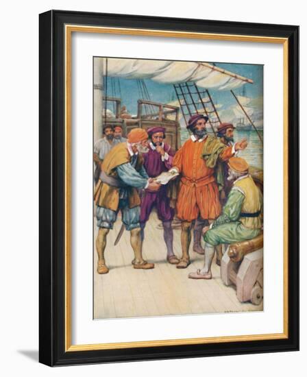 'Magellan Consults with his Navigators', c1925-Arthur Percy Dixon-Framed Giclee Print