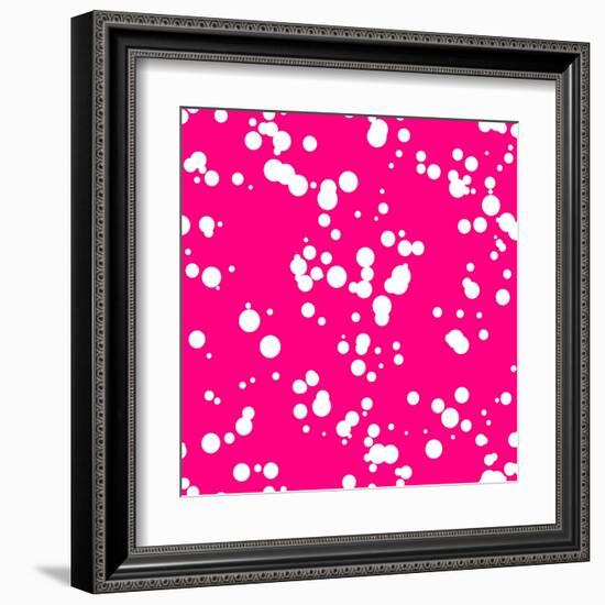 Magenta Abstract Background with Seamless Random White Circles, Dots, Film Grain, Noise, Dotwork, G-molaruso-Framed Art Print