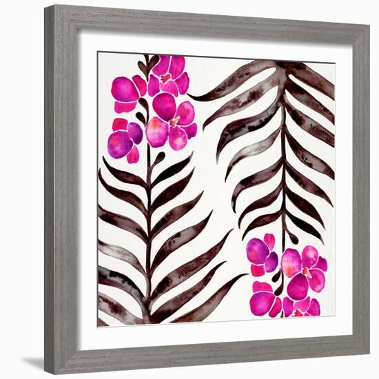 Magenta Black Orchid Bloom Pattern-Cat Coquillette-Framed Giclee Print