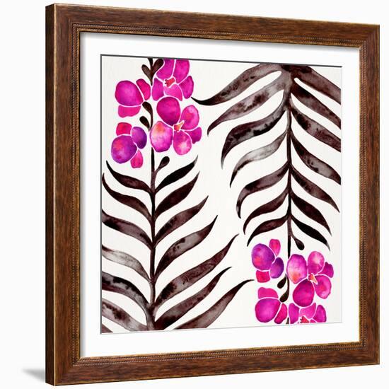 Magenta Black Orchid Bloom Pattern-Cat Coquillette-Framed Giclee Print