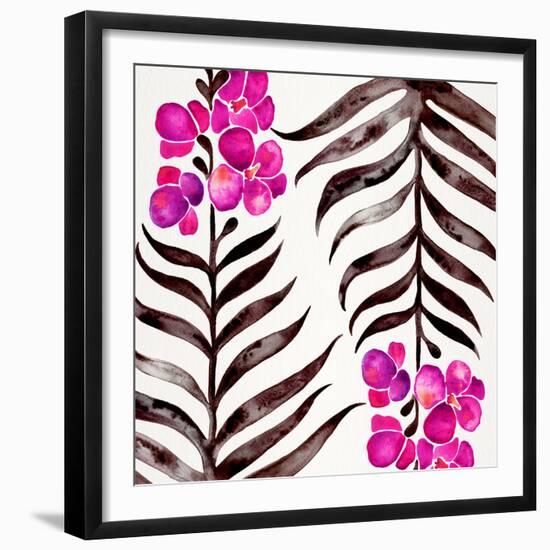 Magenta Black Orchid Bloom Pattern-Cat Coquillette-Framed Giclee Print