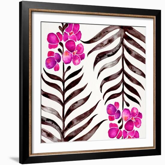 Magenta Black Orchid Bloom Pattern-Cat Coquillette-Framed Giclee Print