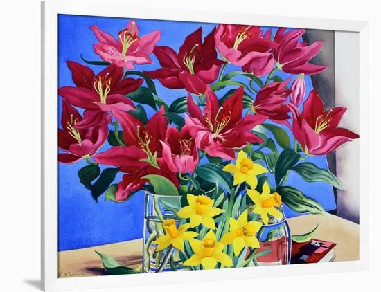 Magenta Lilies and Daffodils-Christopher Ryland-Framed Premium Giclee Print