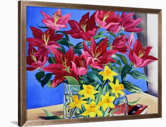 Magenta Lilies and Daffodils-Christopher Ryland-Framed Premium Giclee Print