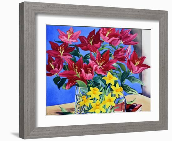 Magenta Lilies and Daffodils-Christopher Ryland-Framed Giclee Print