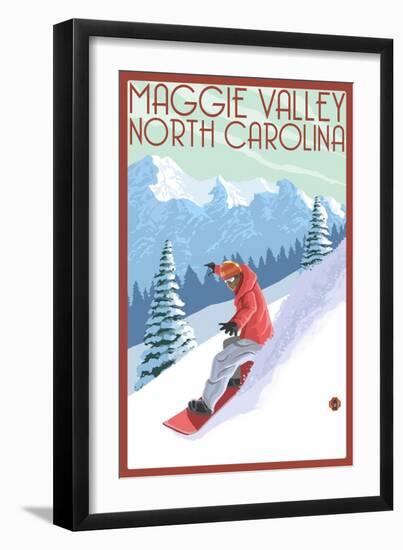 Maggie Valley, North Carolina - Snowboarder-Lantern Press-Framed Art Print