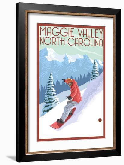 Maggie Valley, North Carolina - Snowboarder-Lantern Press-Framed Art Print