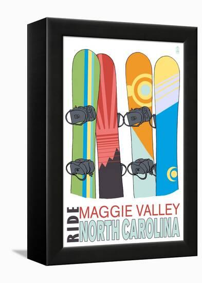 Maggie Valley, North Carolina - Snowboards in Snow-Lantern Press-Framed Stretched Canvas