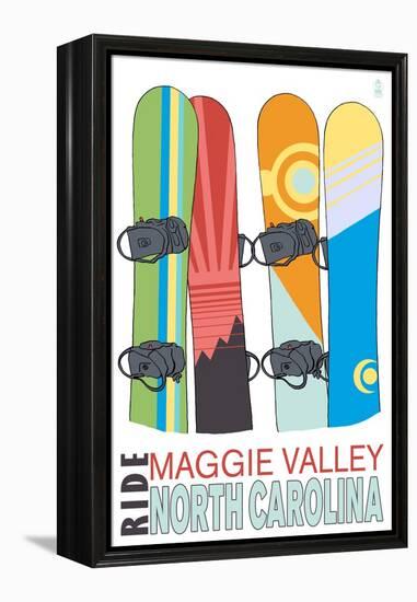 Maggie Valley, North Carolina - Snowboards in Snow-Lantern Press-Framed Stretched Canvas