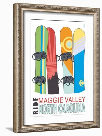 Maggie Valley, North Carolina - Snowboards in Snow-Lantern Press-Framed Art Print