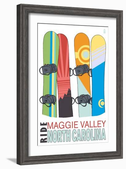 Maggie Valley, North Carolina - Snowboards in Snow-Lantern Press-Framed Art Print