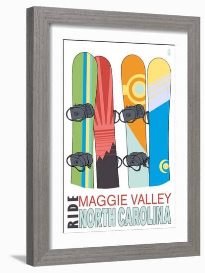 Maggie Valley, North Carolina - Snowboards in Snow-Lantern Press-Framed Art Print