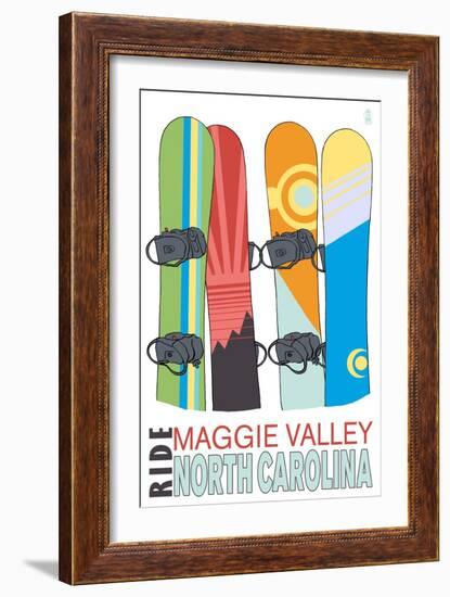 Maggie Valley, North Carolina - Snowboards in Snow-Lantern Press-Framed Art Print