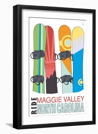 Maggie Valley, North Carolina - Snowboards in Snow-Lantern Press-Framed Art Print