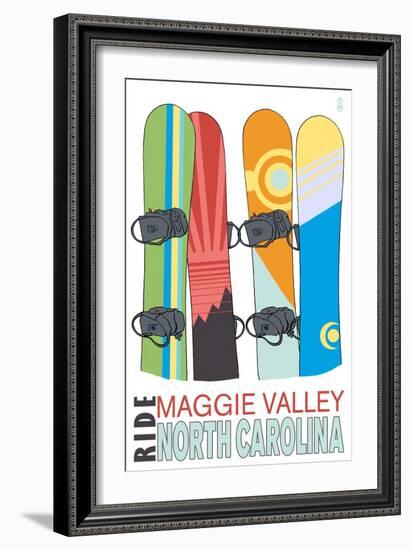 Maggie Valley, North Carolina - Snowboards in Snow-Lantern Press-Framed Art Print