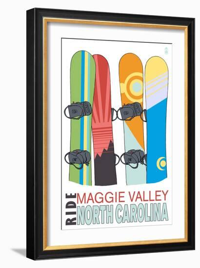 Maggie Valley, North Carolina - Snowboards in Snow-Lantern Press-Framed Art Print