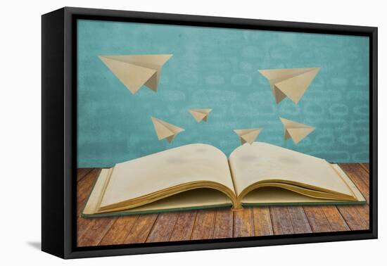 Magic Book with Paper Plane-jannoon028-Framed Premier Image Canvas