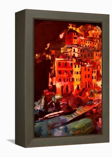 Magic Cinque Terre Night in Riomaggiore-Markus Bleichner-Framed Stretched Canvas