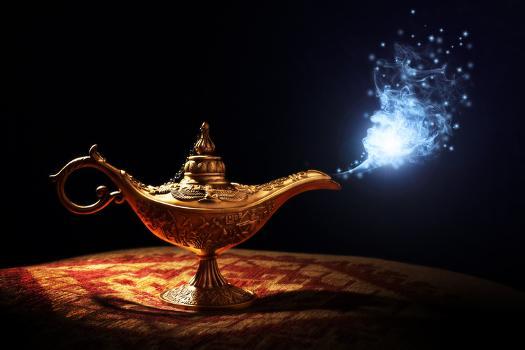 Magic Lamp from the Story of Aladdin with Genie Appearing in Blue Smoke  Concept for Wishing, Luck A' Photographic Print - Flynt | Art.com