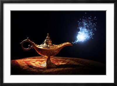 Magic Lamp from the Story of Aladdin with Genie Appearing in Blue Smoke  Concept for Wishing, Luck A' Photographic Print - Flynt | Art.com