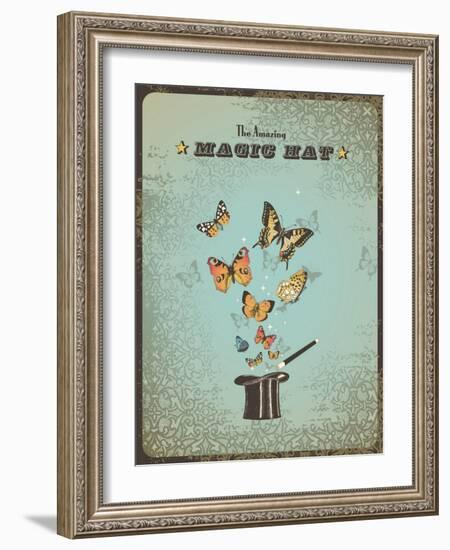 Magic Poster with Hat, Wand and Butterflies-shootandwin-Framed Art Print