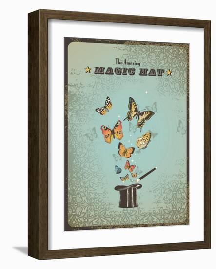 Magic Poster with Hat, Wand and Butterflies-shootandwin-Framed Art Print