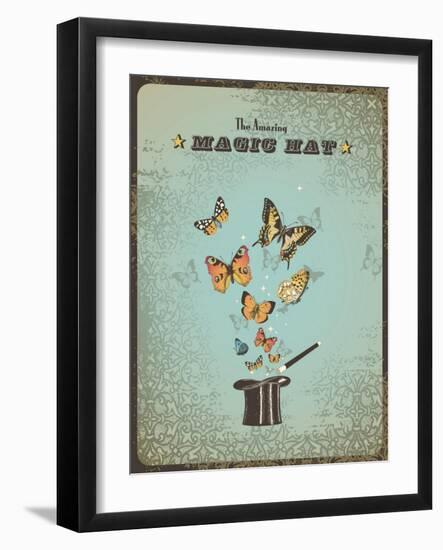 Magic Poster with Hat, Wand and Butterflies-shootandwin-Framed Art Print