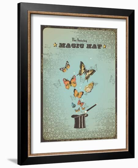 Magic Poster with Hat, Wand and Butterflies-shootandwin-Framed Art Print