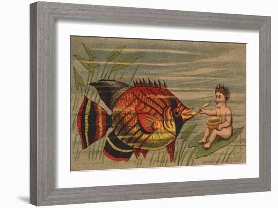 Magic Yeast Cakes Trade Card with Boy Feeding Fish-null-Framed Giclee Print
