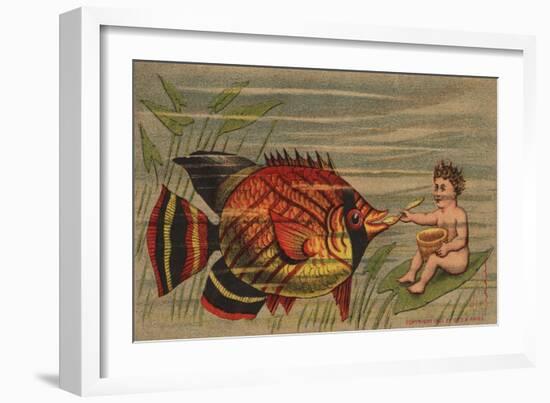 Magic Yeast Cakes Trade Card with Boy Feeding Fish-null-Framed Giclee Print