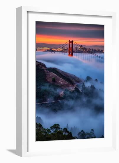Magical Fog and Sunrise Light, Golden Gate Bridge, San Francisco-Vincent James-Framed Premium Photographic Print