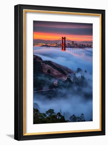 Magical Fog and Sunrise Light, Golden Gate Bridge, San Francisco-Vincent James-Framed Premium Photographic Print