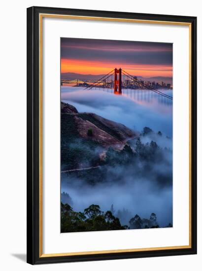 Magical Fog and Sunrise Light, Golden Gate Bridge, San Francisco-Vincent James-Framed Photographic Print