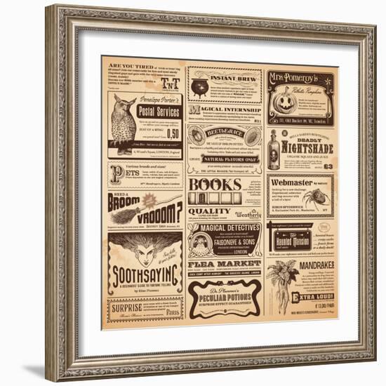 Magical Newspaper Page with Classifieds - Perfect for Halloween-shootandwin-Framed Art Print