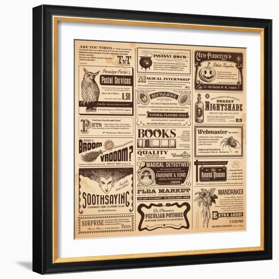 Magical Newspaper Page with Classifieds - Perfect for Halloween-shootandwin-Framed Art Print