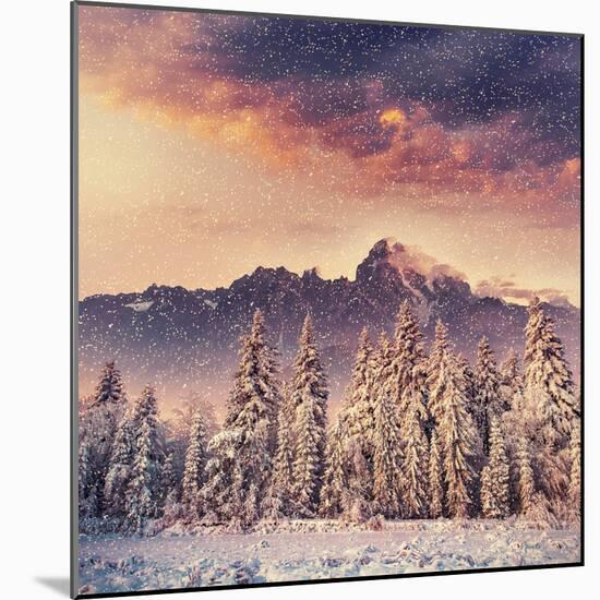 Magical Winter Landscape, Background with Some Soft Highlights and Snow Flakes-standret-Mounted Photographic Print