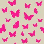 Pink Butterfly on Beige Background. Seamless Pattern. Vector-Magnia-Art Print