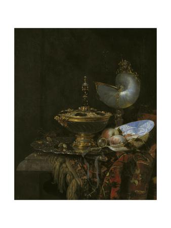 Magnificent Still Life With Holbein Bowl Nautilus And Glass Cup