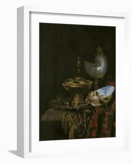 Magnificent Still Life With Holbein Bowl, Nautilus And Glass Cup And Fruit Bowl, 1678-Willem Kalf-Framed Giclee Print