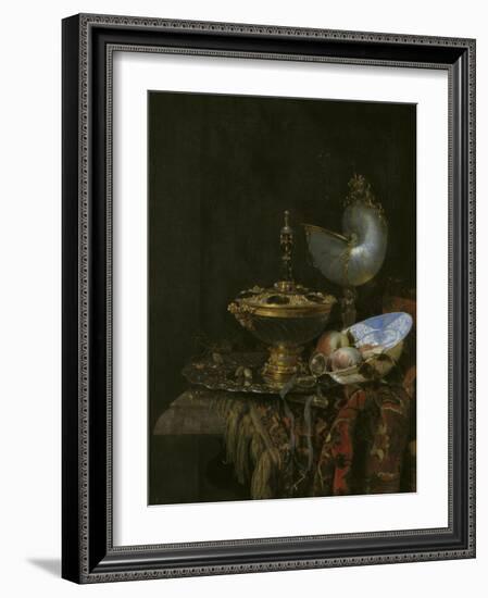 Magnificent Still Life With Holbein Bowl, Nautilus And Glass Cup And Fruit Bowl, 1678-Willem Kalf-Framed Giclee Print