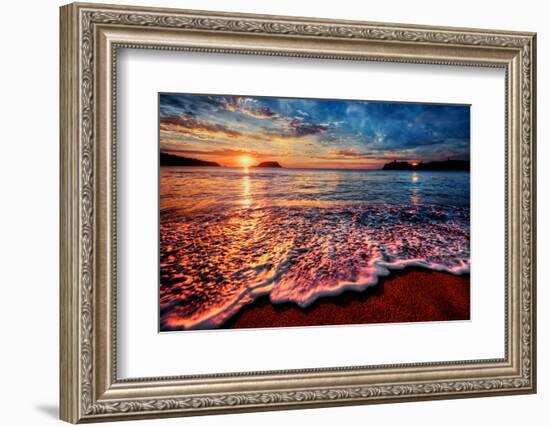 Magnificently Colorful Ocean Sunrise with Distant Reflections-West Coast Scapes-Framed Photographic Print