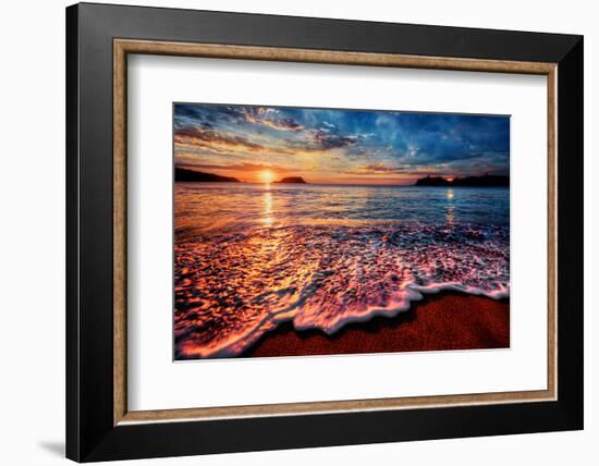 Magnificently Colorful Ocean Sunrise with Distant Reflections-West Coast Scapes-Framed Photographic Print