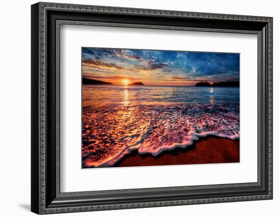 Magnificently Colorful Ocean Sunrise with Distant Reflections-West Coast Scapes-Framed Photographic Print